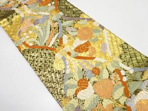 佐賀錦　立涌に八重桜・菖蒲・橘模様織り出し　袋帯